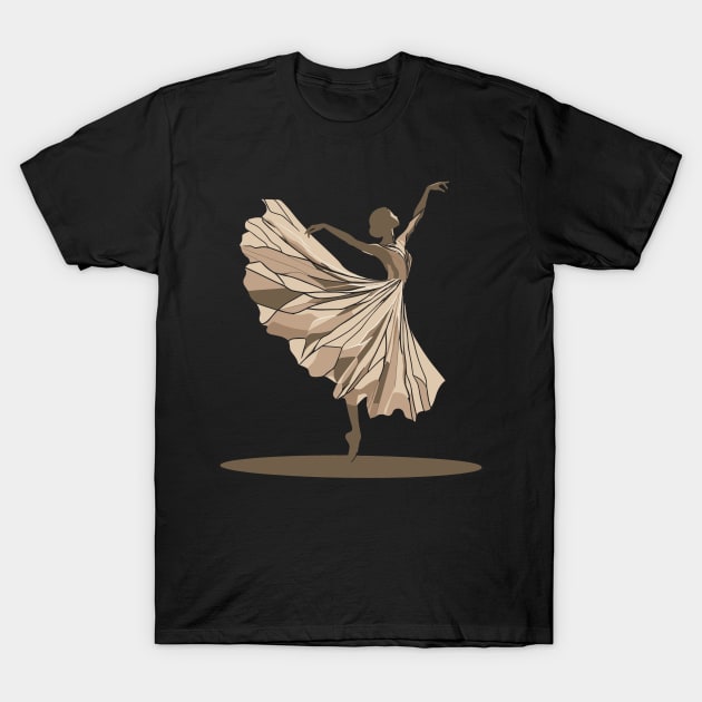 Beautiful ballerina in a golden dress, ballerina vector illustration, tiptoe pose, ballet performer T-Shirt by Nora Liak